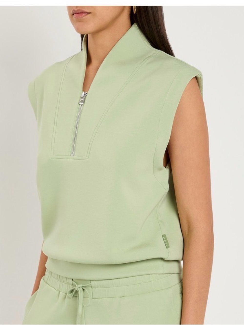 Varley DoubleSoft Hawley Sleeveless Half Zip Sweat Mint Green Sz XS